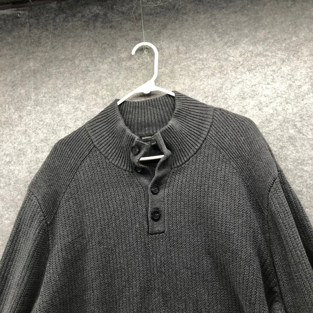 Banana Republic Chunky Mock Neck Henley Sweater Mens XXL Heavyweight Dark Gray